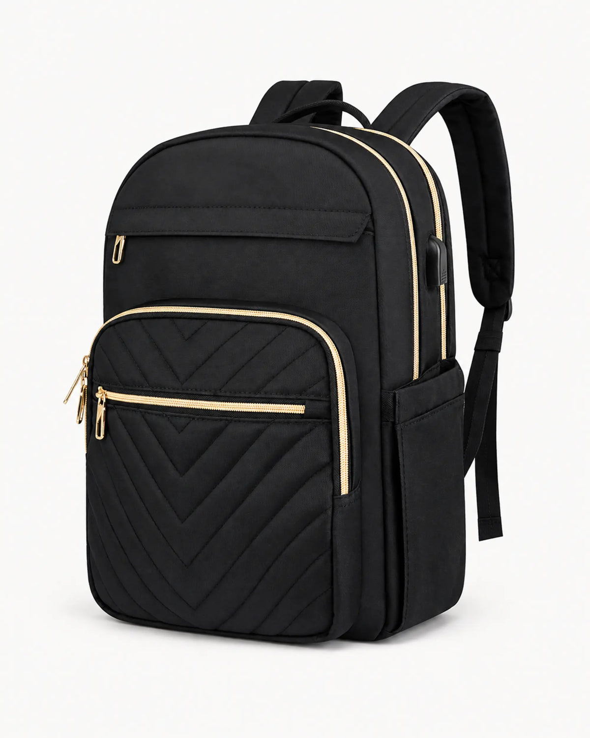 FlexWork Damen Laptop-Rucksack in Schwarz als Freisteller auf warmweißem Hintergrund.