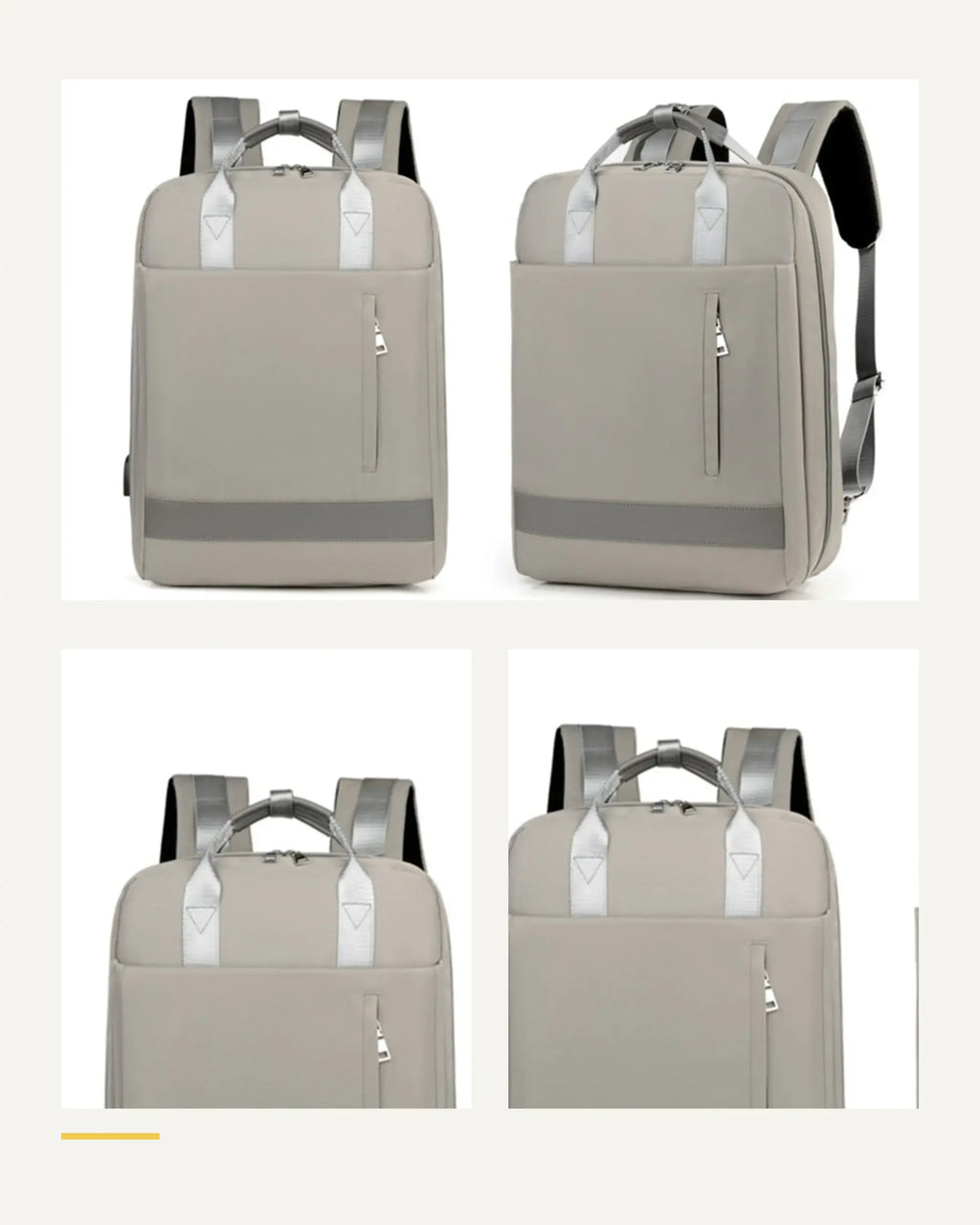 Detailübersicht des dunkelgrauen CityChic Rucksacks mit mehreren Nahansichten.
