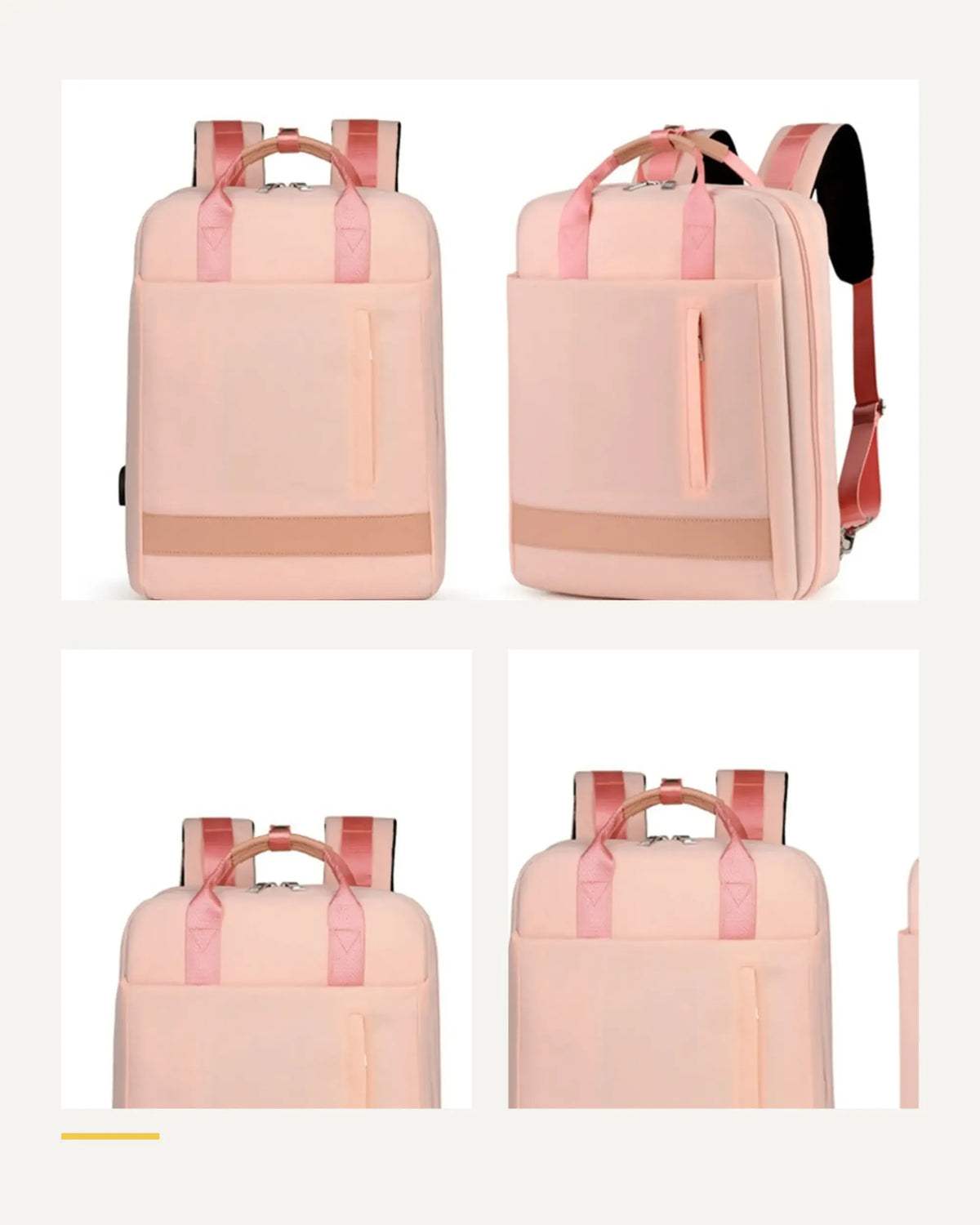 Detailübersicht des rosafarbenen CityChic Rucksacks mit mehreren Nahansichten.