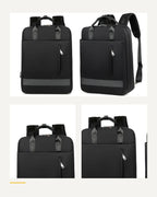 Detailübersicht des schwarzen CityChic Rucksacks mit mehreren Nahansichten.