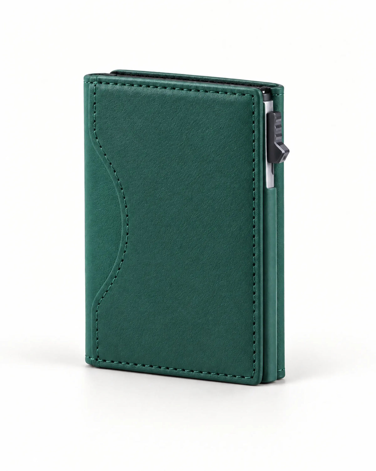 Grünes CARRYON X MagCardShield Kartenetui auf warmweißem Hintergrund.