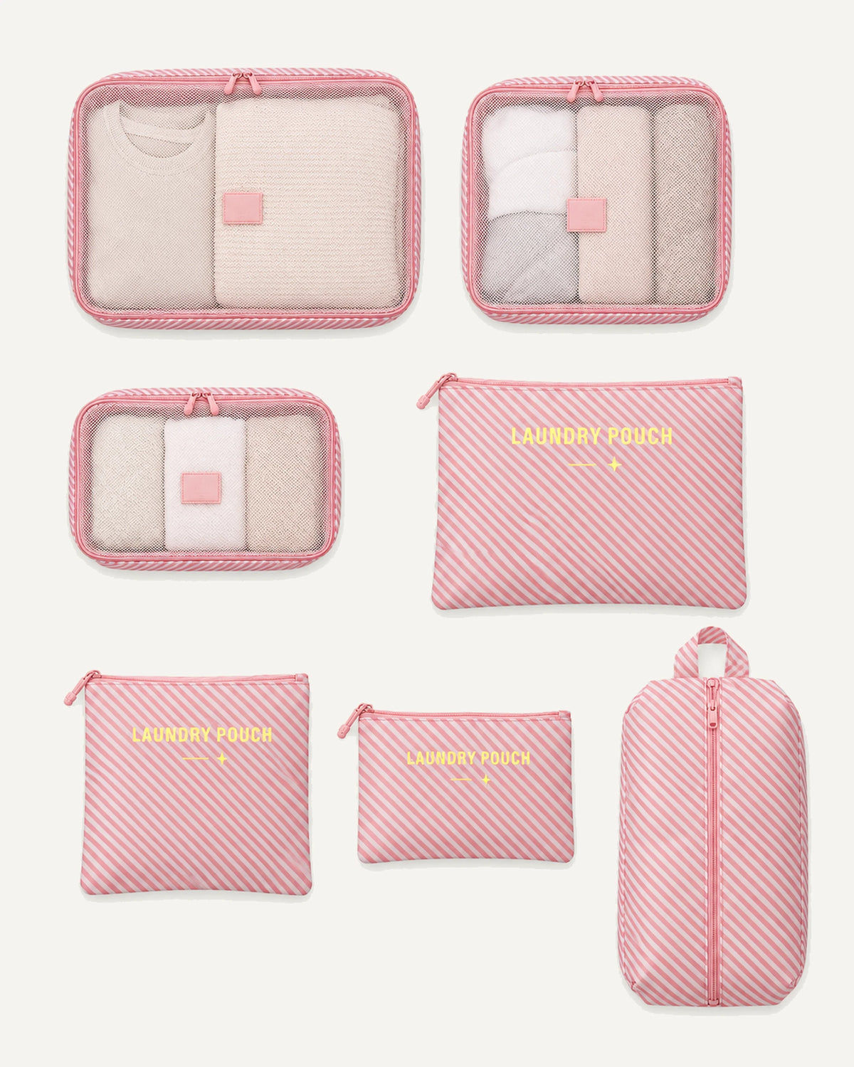 CARRYON X PackEase Reise-Organizer-Set in Pink Gestreift.