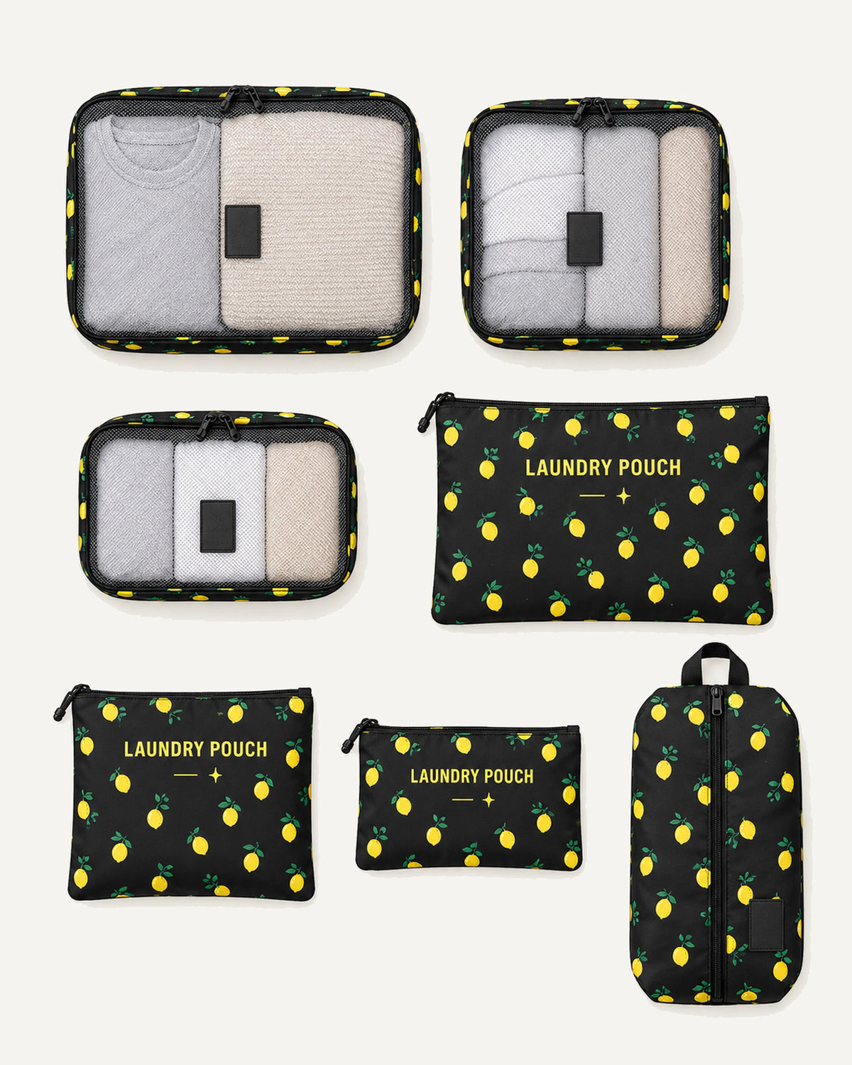 CARRYON X PackEase Reise-Organizer-Set in Zitrone Schwarz.