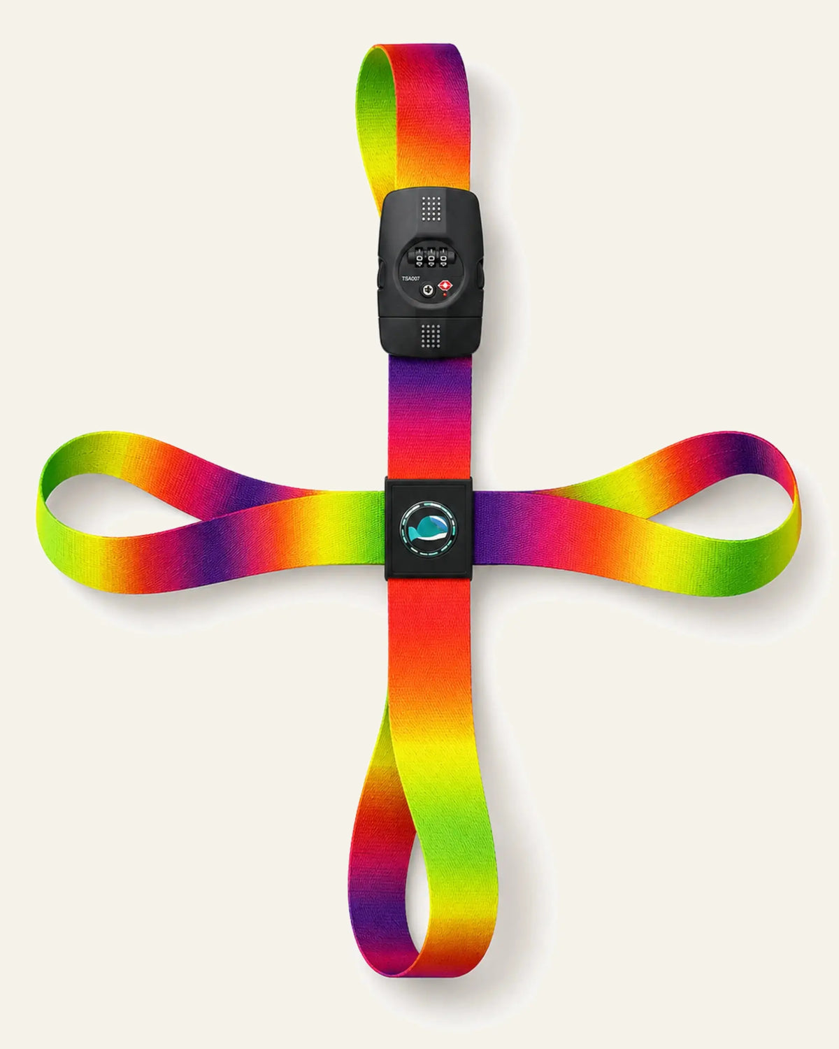 CARRYON X TSA-Protect Kofferband in Colorful als vollständiges Gurtsystem auf warmweißem Hintergrund