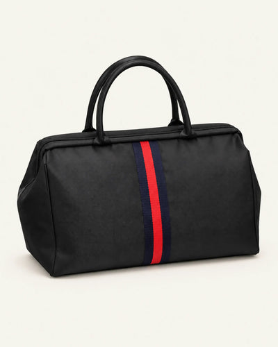 CARRYON X VoyagerSport Reisetasche in Schwarz mit rot-blauem Streifen als Freisteller